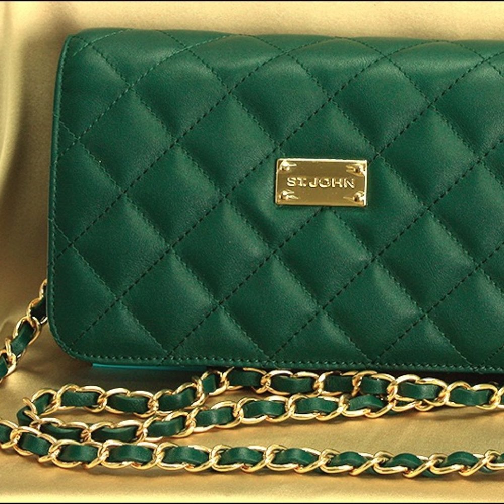 St John Quilted  Leather Emerald  Cross Body Bag